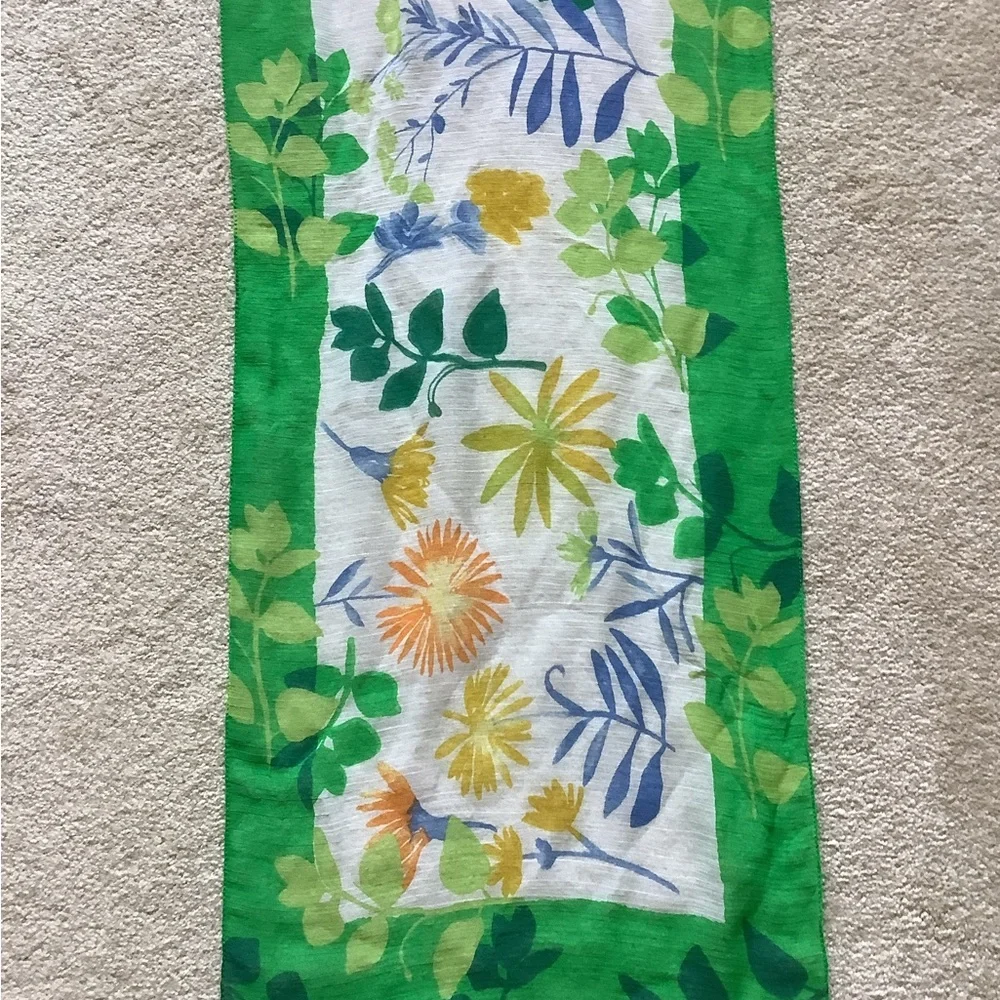 Elaine Gold Sheer Floral Green and Yellow Oblong Scarf